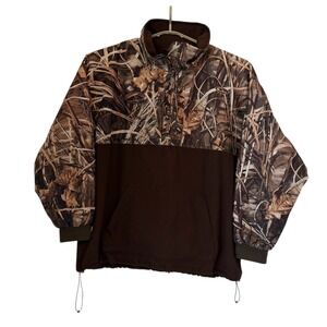 Drake Waterfowl Systems Camo Fleece Quarter Zip Pullover Brown Mens 3XL Max-4
